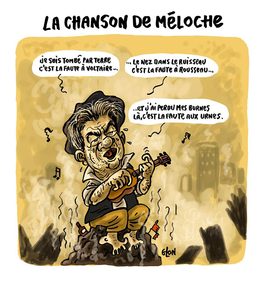 Dessin humoristique de Jean-Luc Mélenchon en train de chanter la chanson de Méloche