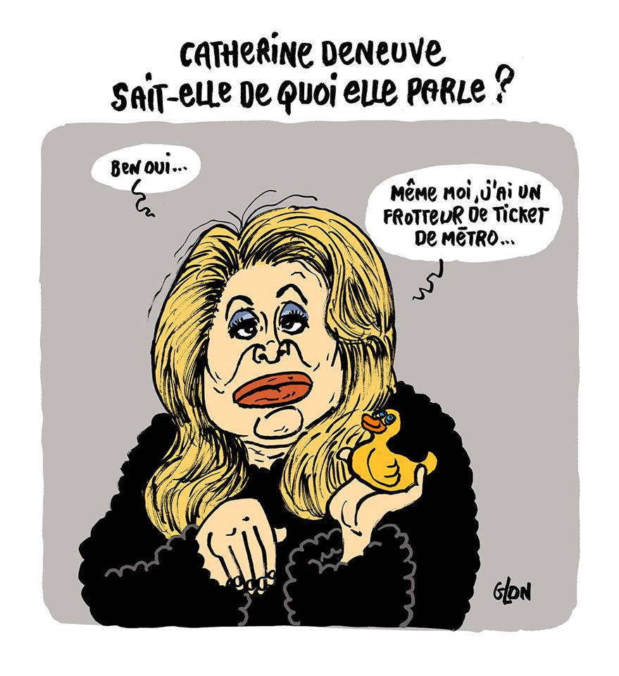 dessin humoristique de Catherine Deneuve avec un canard sextoy