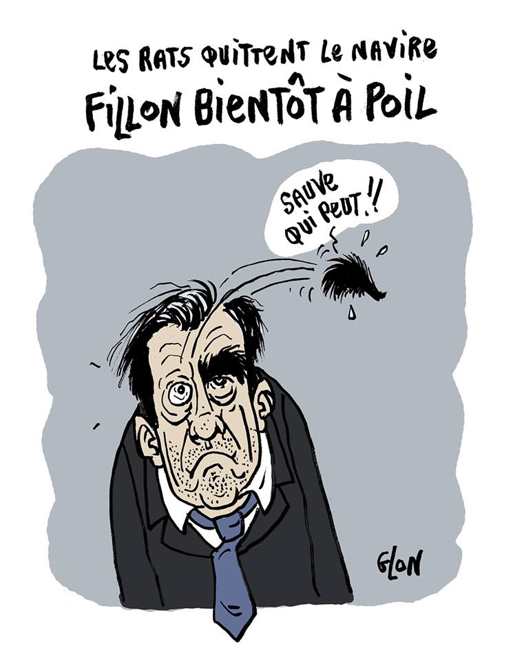 dessin humoristique de François Fillon qui perd un de ses sourcils