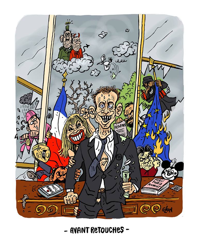 dessin humoristique de la photo officieuse d'Emmanuel Macron Président de la République Française