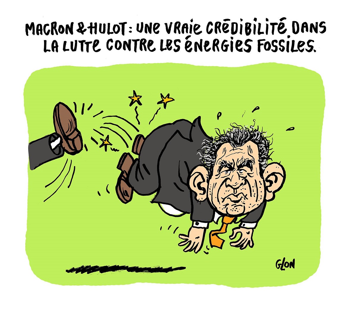 dessin drôle de François Bayrou poussé à la sortie du gouvernement à coups de pied