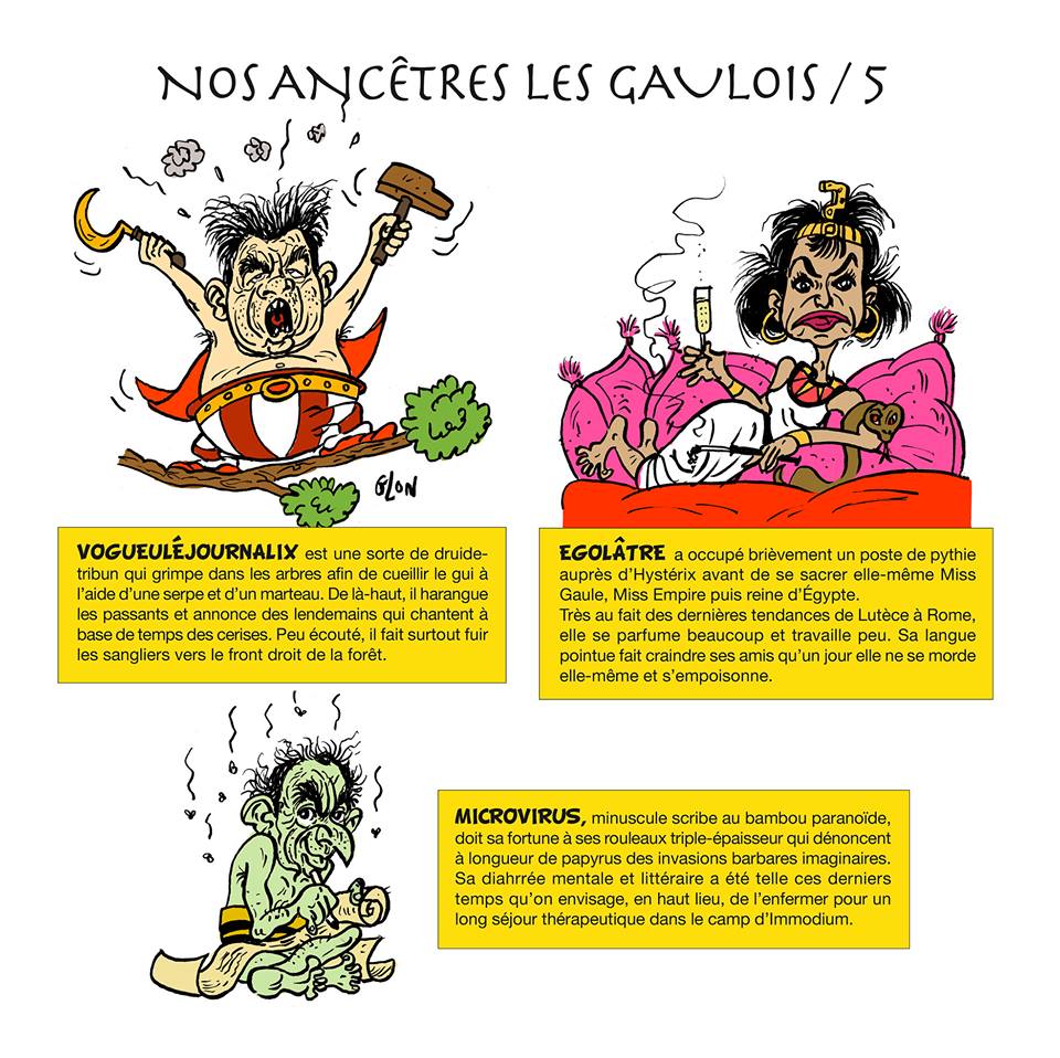 dessin humoristique des politiques français en habitants du village gaulois d'Astérix