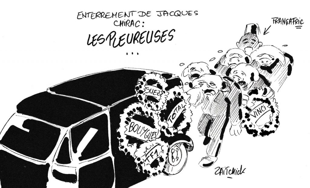 dessin humoristique de Zaïtchick sur l’enterrement de Jacques Chirac et la peine des lobbys