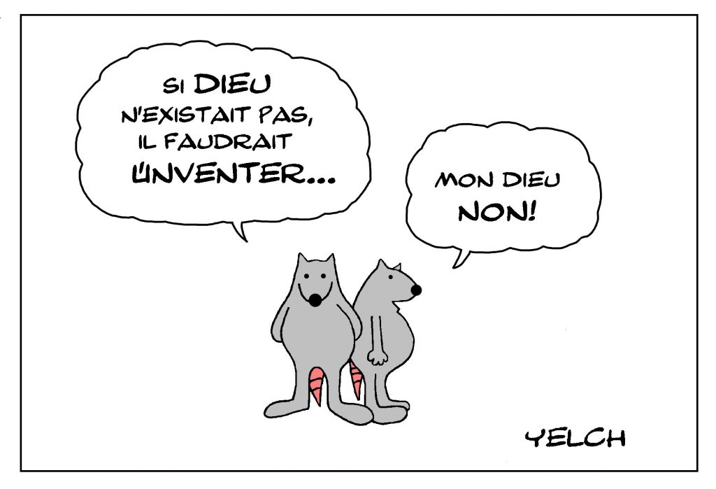 dessin de Yelch sur l’invention de Dieu