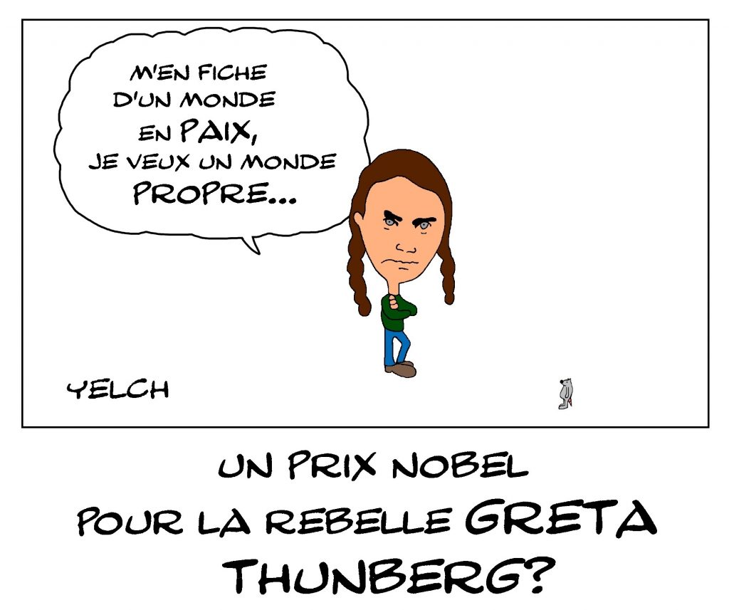 dessin de Yelch sur Greta Thunberg pressentie pour le prix Nobel de la Paix