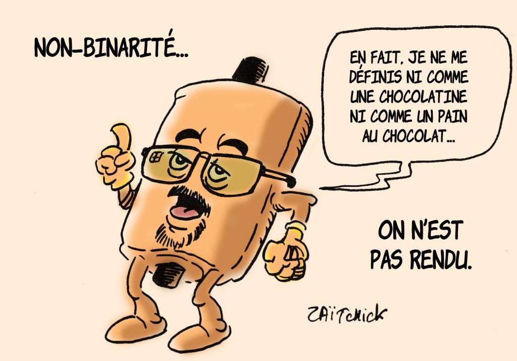 dessin presse humour chocolatine image drôle pain au chocolat non-binaire