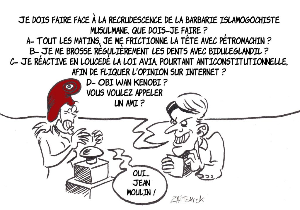 dessin presse humour terrorisme islamisme image drôle loi Avia