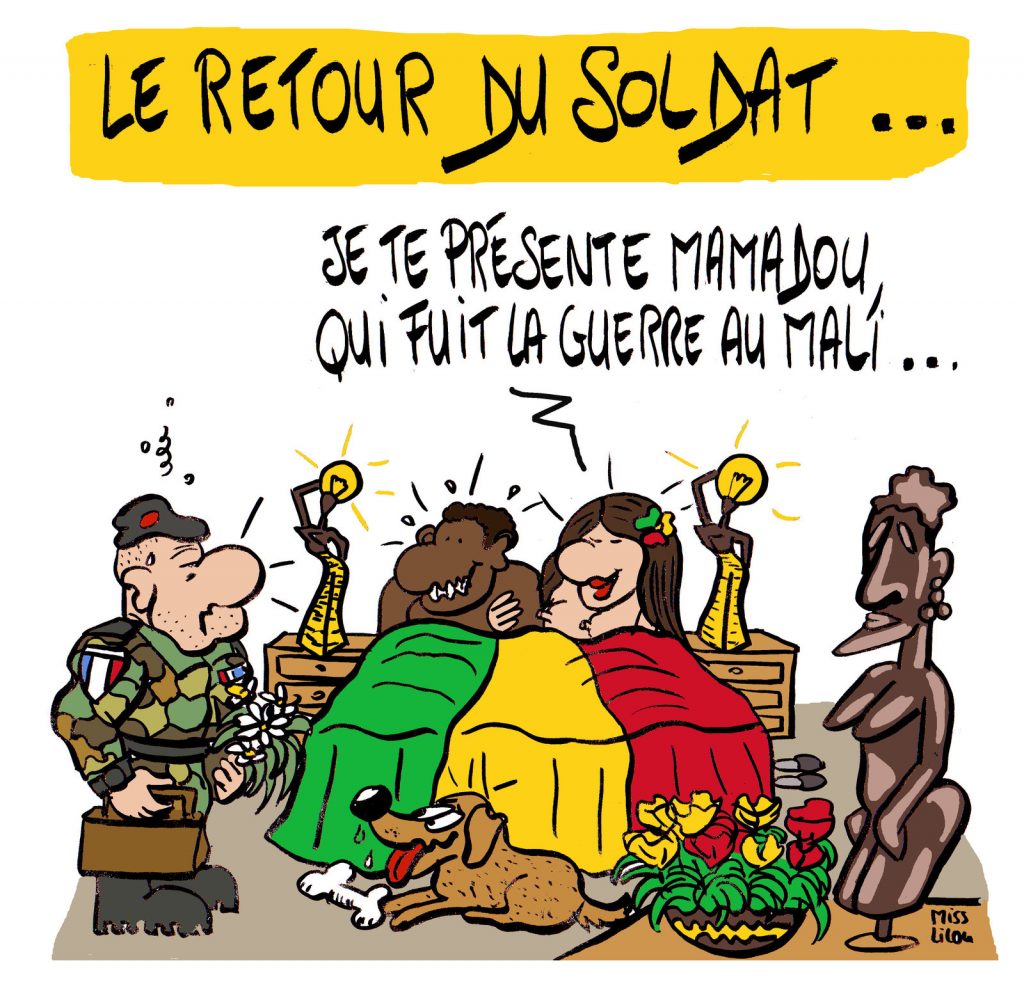 dessin presse humour soldat français image drôle guerre Mali retour