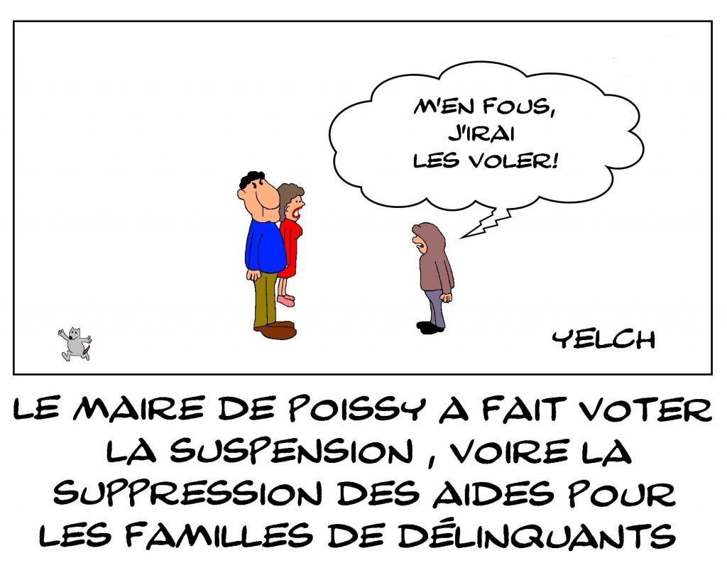 dessins humour maire Poissy image drôle aides familiales suppression délinquance