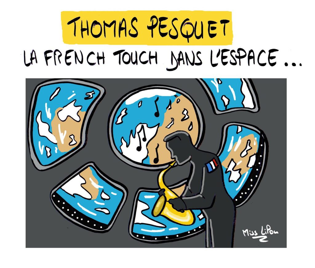 dessin presse humour french touch saxophone image drôle Thomas Pesquet mission spatiale ISS