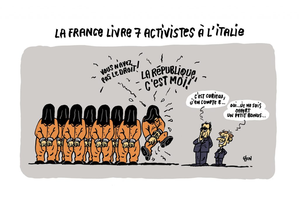 dessin presse humour Emmanuel Macron Jean Castex image drôle activistes Italie Jean-Luc Mélenchon