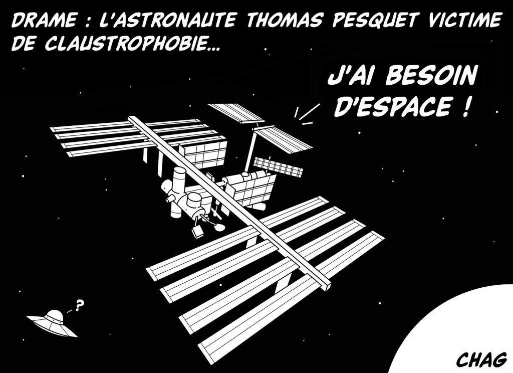 dessin humoristique Thomas Pesquet claustrophobie image drôle mission spatiale ISS