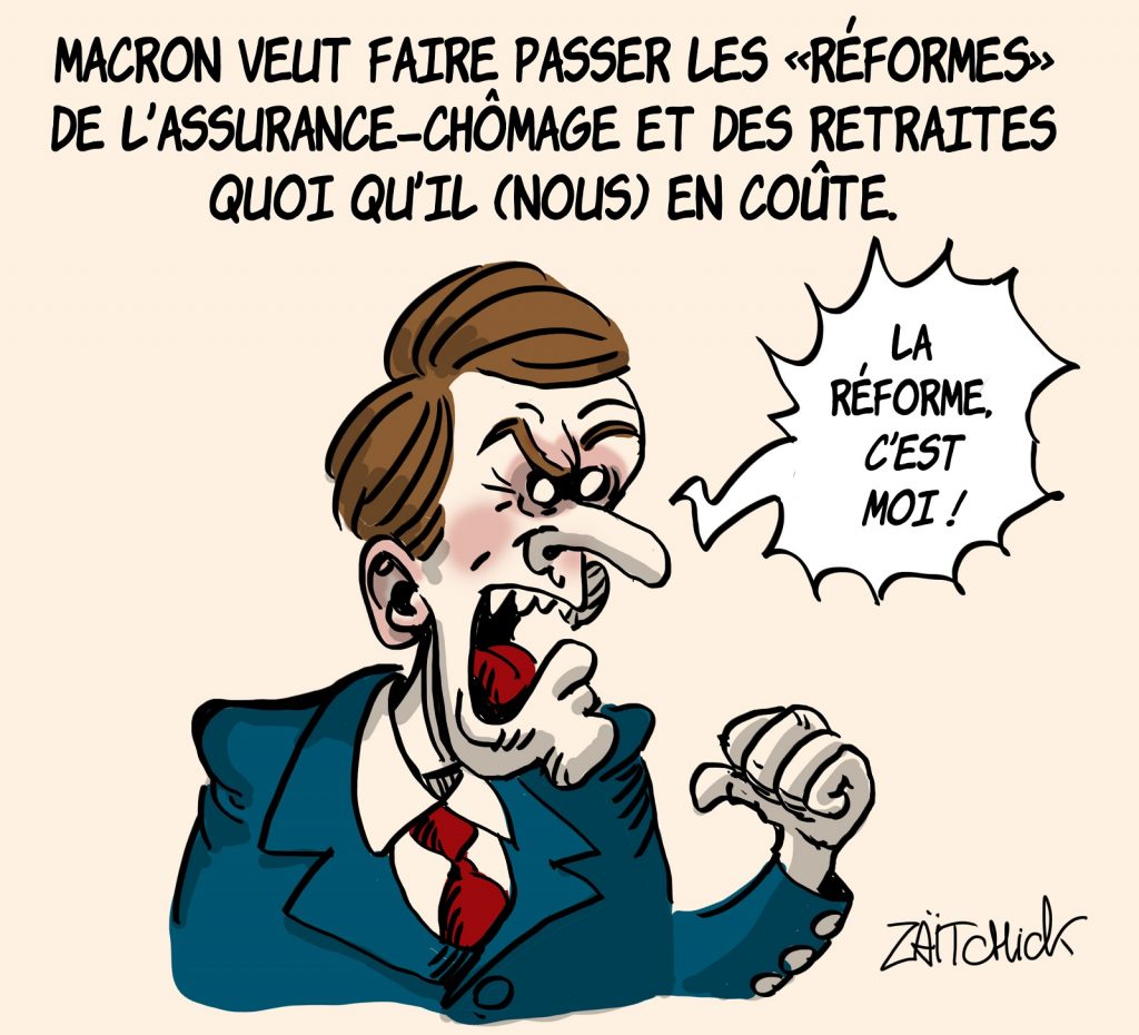 dessins humour Emmanuel Macron réformes image drôle assurance-chômage retraite