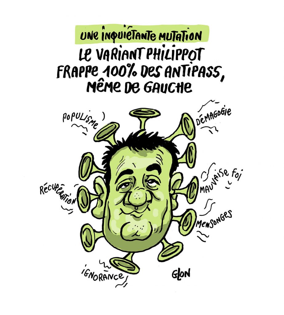 dessin presse humour coronavirus covid 19 pass sanitaire QR code image drôle variant Florian Philippot antipass