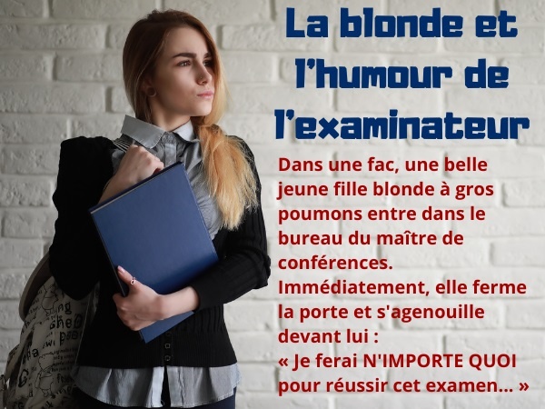 blague faculté, blague examen, blague séduction, blague études, blague examinateur, blague grosse poitrine, humour drôle