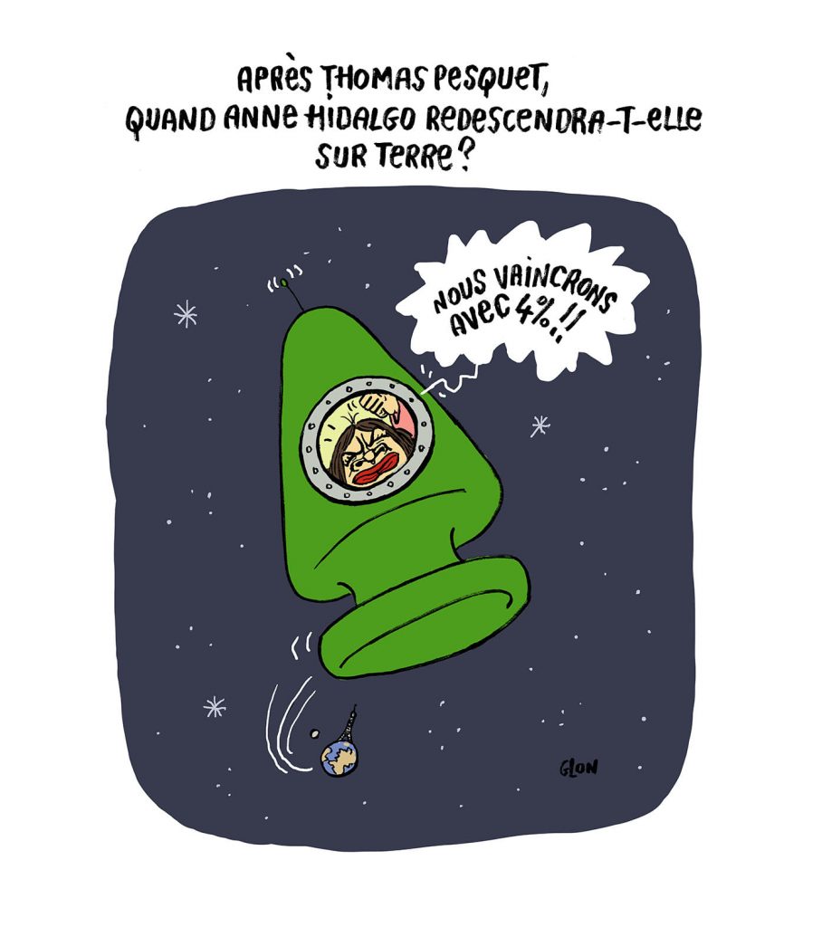 dessin presse humour Thomas Pesquet retour terre image drôle Anne Hidalgo plus présidentielle 2022