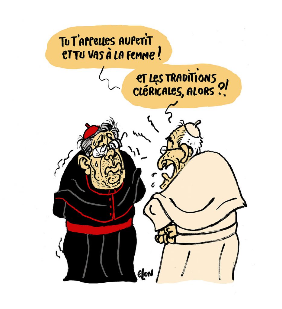 dessin presse humour Michel Aupetit archevêque Paris image drôle démission comportement ambigu