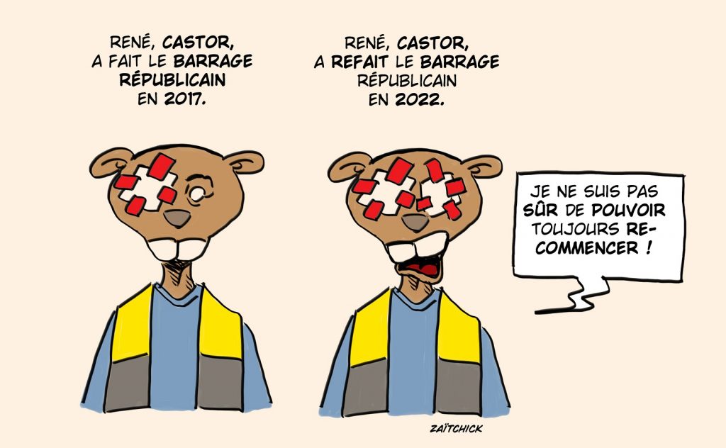 dessin presse humour présidentielle 2022 deuxième tour image drôle castor barrage républicain