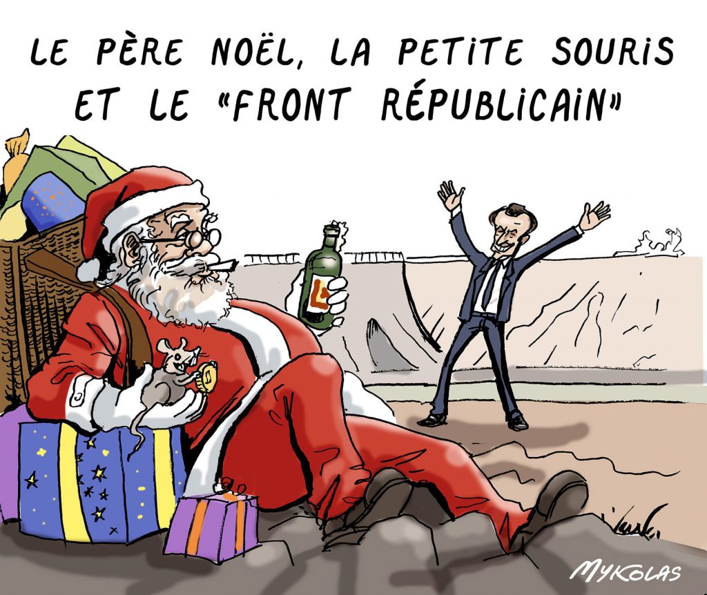 dessin presse humour présidentielle 2022 deuxième tour image drôle Emmanuel Macron front républicain petite souris Père Noël