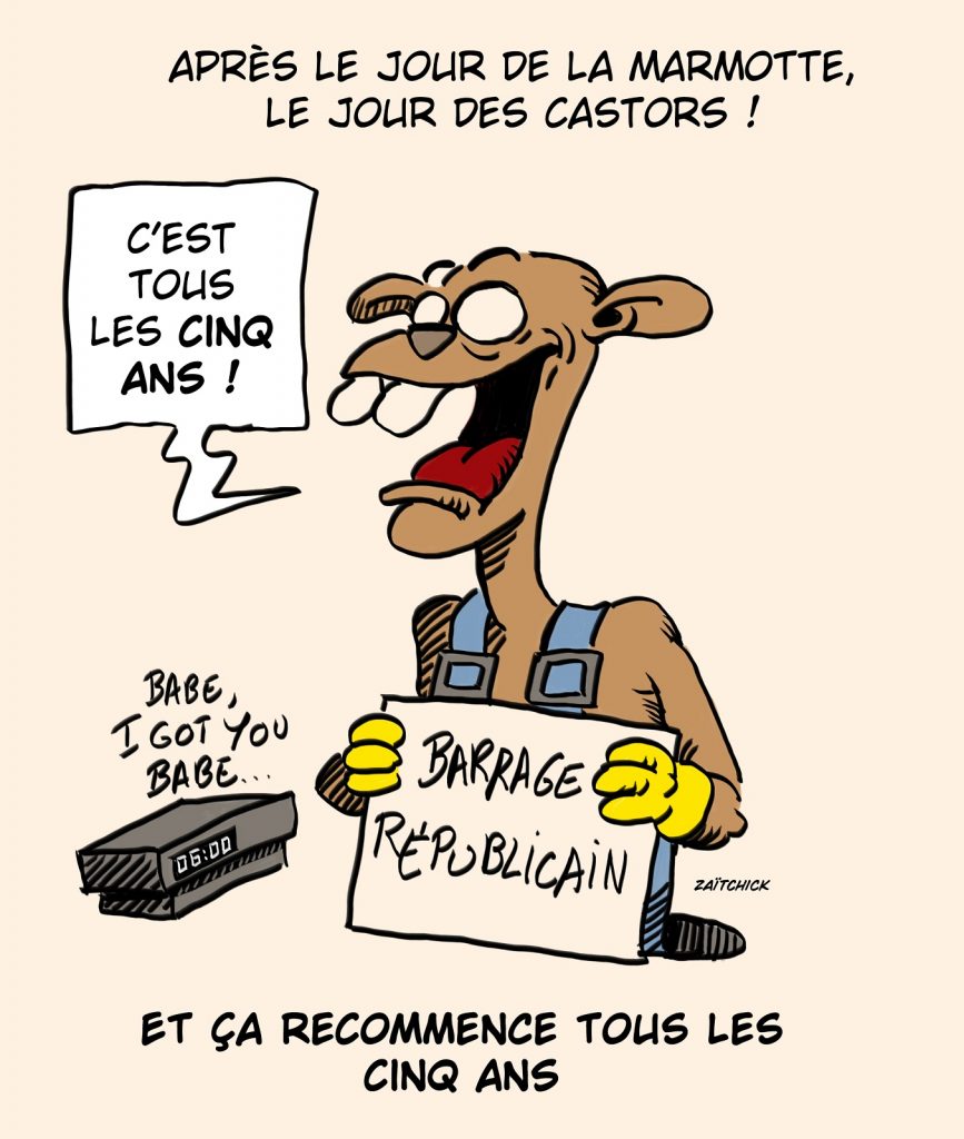 dessin presse humour présidentielle 2022 deuxième tour image drôle castor barrage républicain