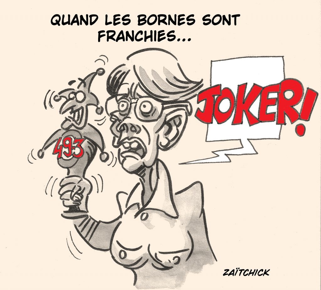 dessin presse humour article 49.3 image drôle Élisabeth Borne