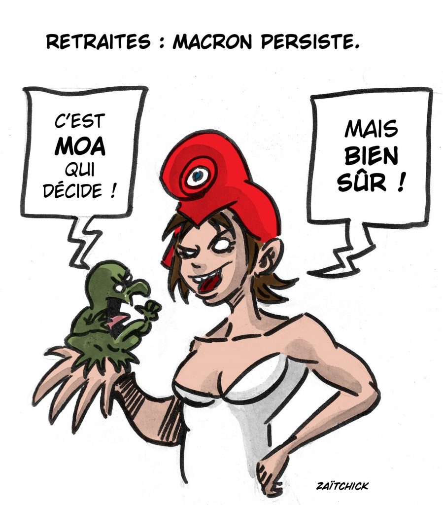 dessin presse humour réforme des retraites image drôle Emmanuel Macron