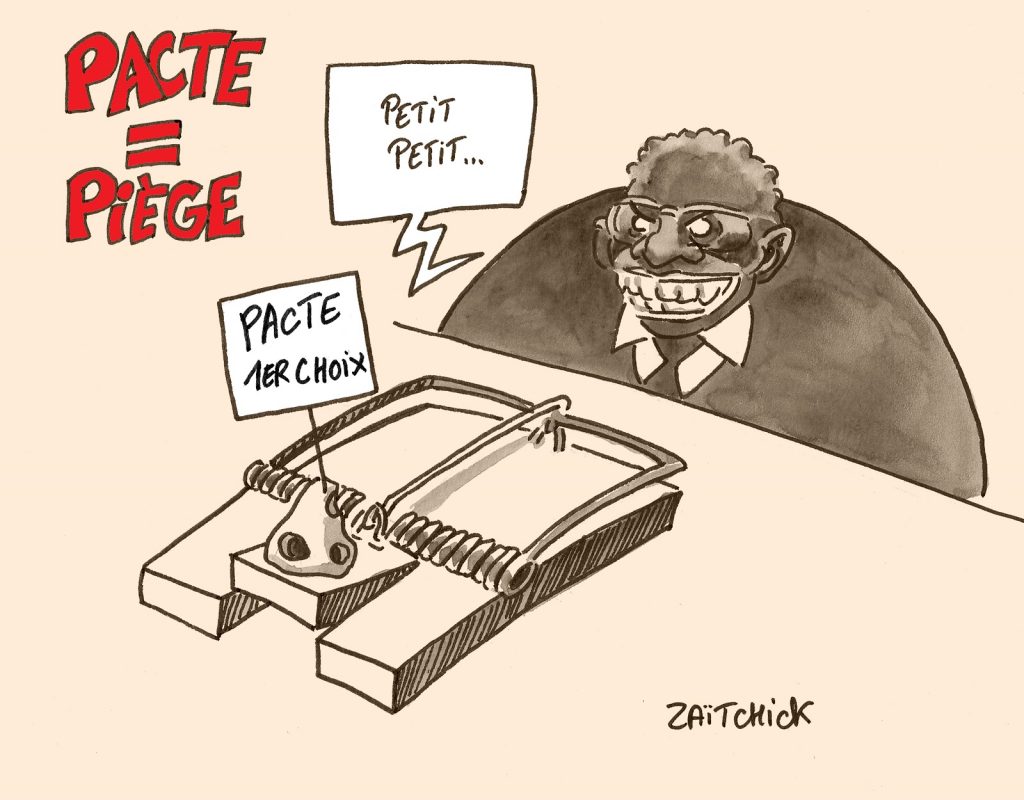 dessin presse humour Pap Ndiaye image drôle pacte enseignement