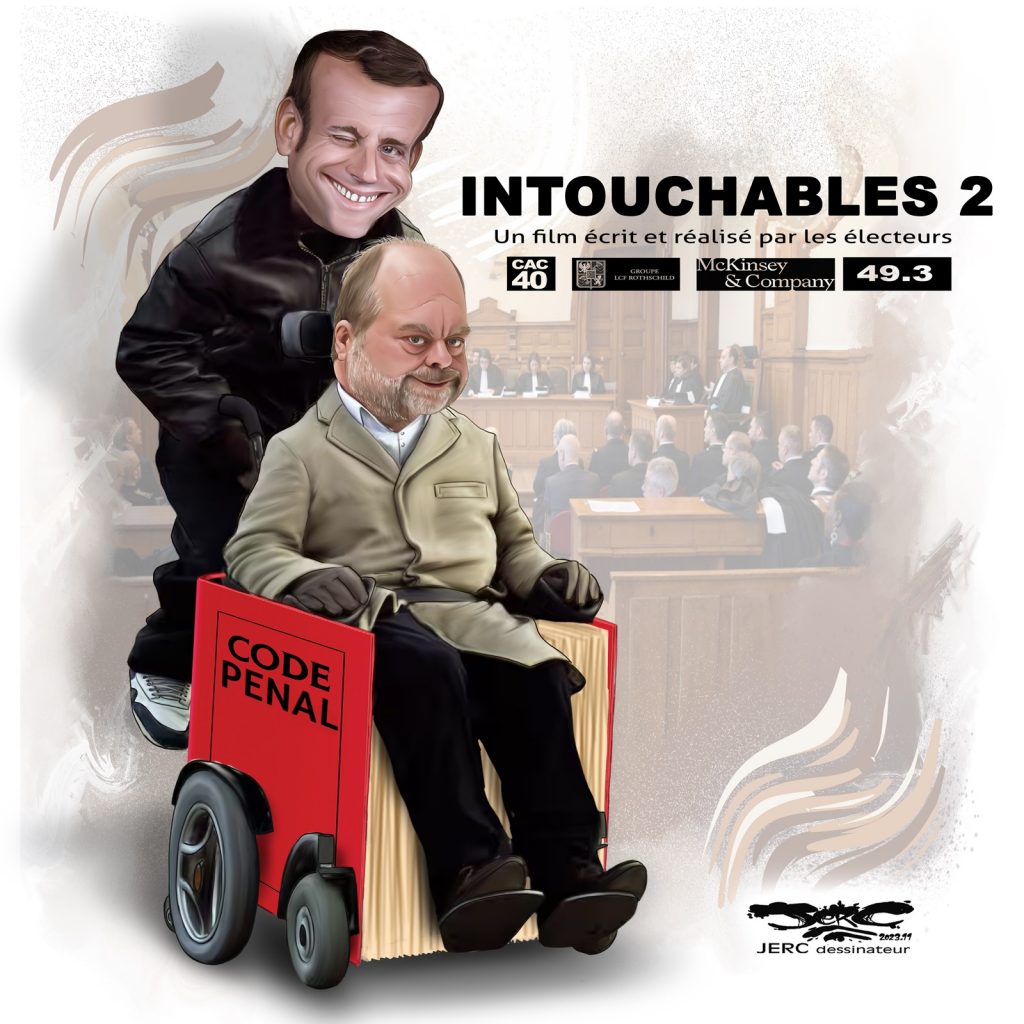dessin presse humour Emmanuel Macron image drôle procès Éric Dupond-Moretti