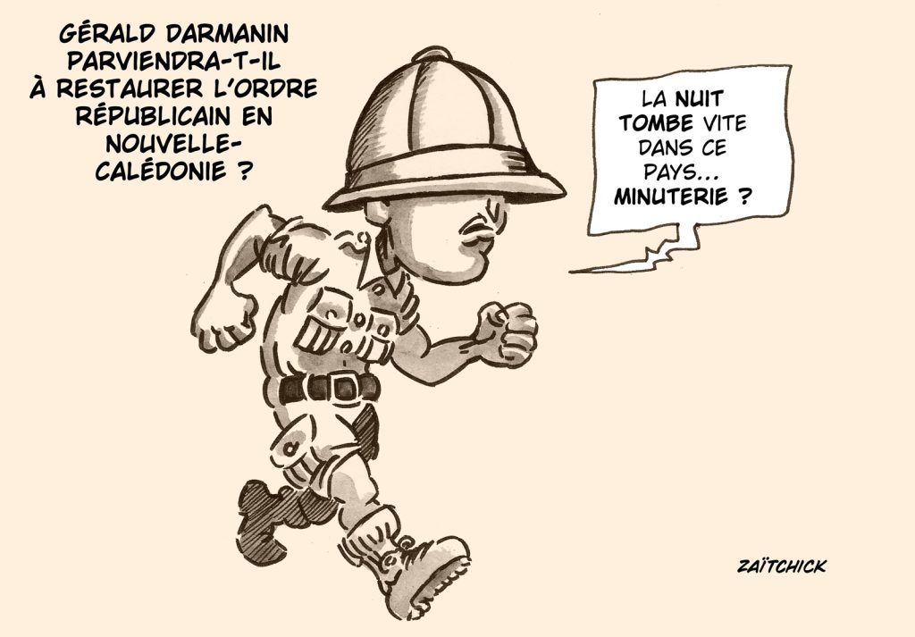 dessin presse humour Gérald Darmanin rétablissement ordre républicain image drôle Nouvelle-Calédonie