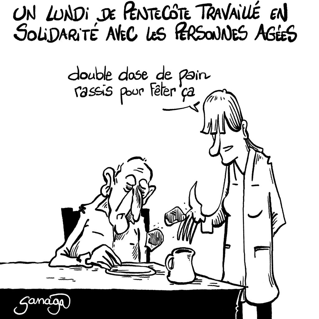 dessin presse humour Lundi Pentecôte image drôle journée solidarité personnes âgées