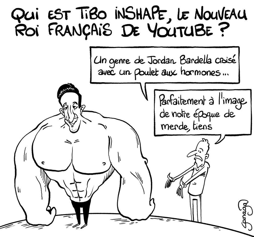 dessin presse humour Tibo InShape roi Youtube image drôle Jordan Bardella poulet hormones