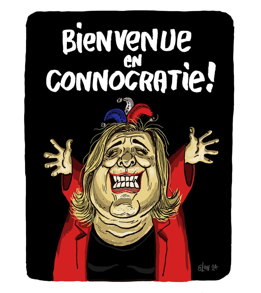 dessin presse humour Marine Le Pen image drôle victoire Rassemblement National élections européennes