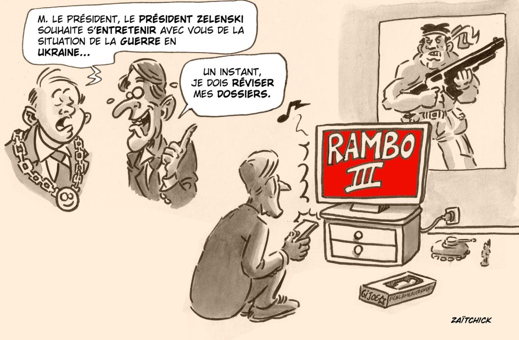 dessin presse humour Emmanuel Macron image drôle dossier guerre Ukraine