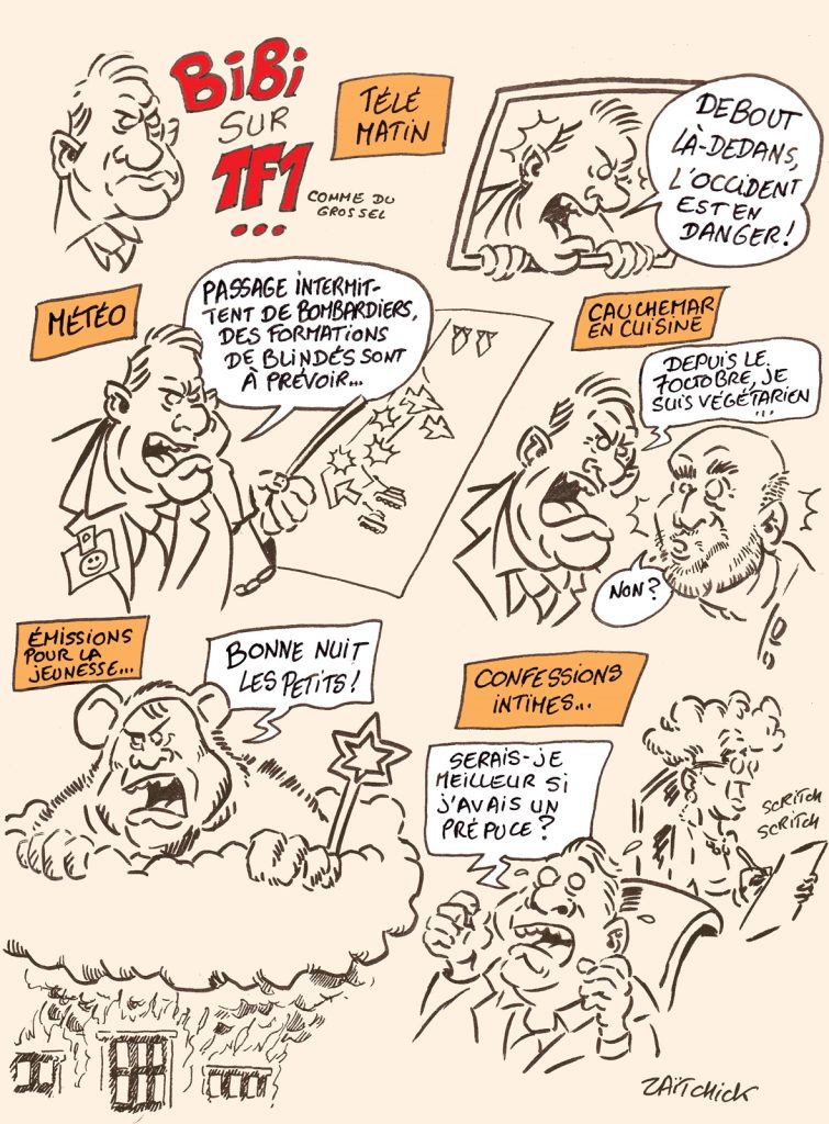 dessin presse humour Benyamin Netanyahou image drôle interview TF1