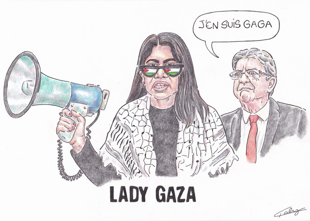 dessin presse humour Gaza Rima Hassan image drôle Jean-Luc Mélenchon