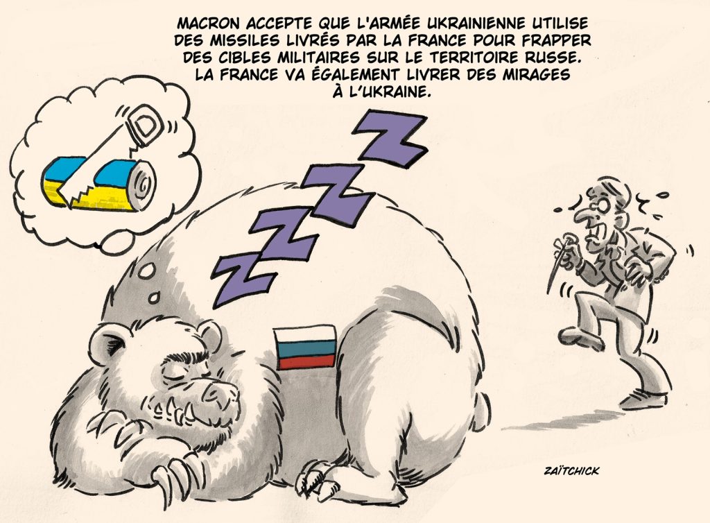 dessin presse humour Emmanuel Macron image drôle livraison Mirages 2000 Ukraine