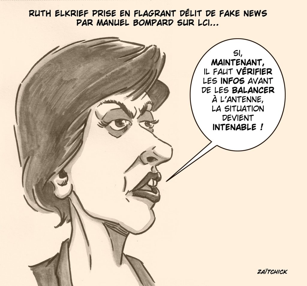 dessin presse humour fake news image drôle Ruth Elkrief LCI