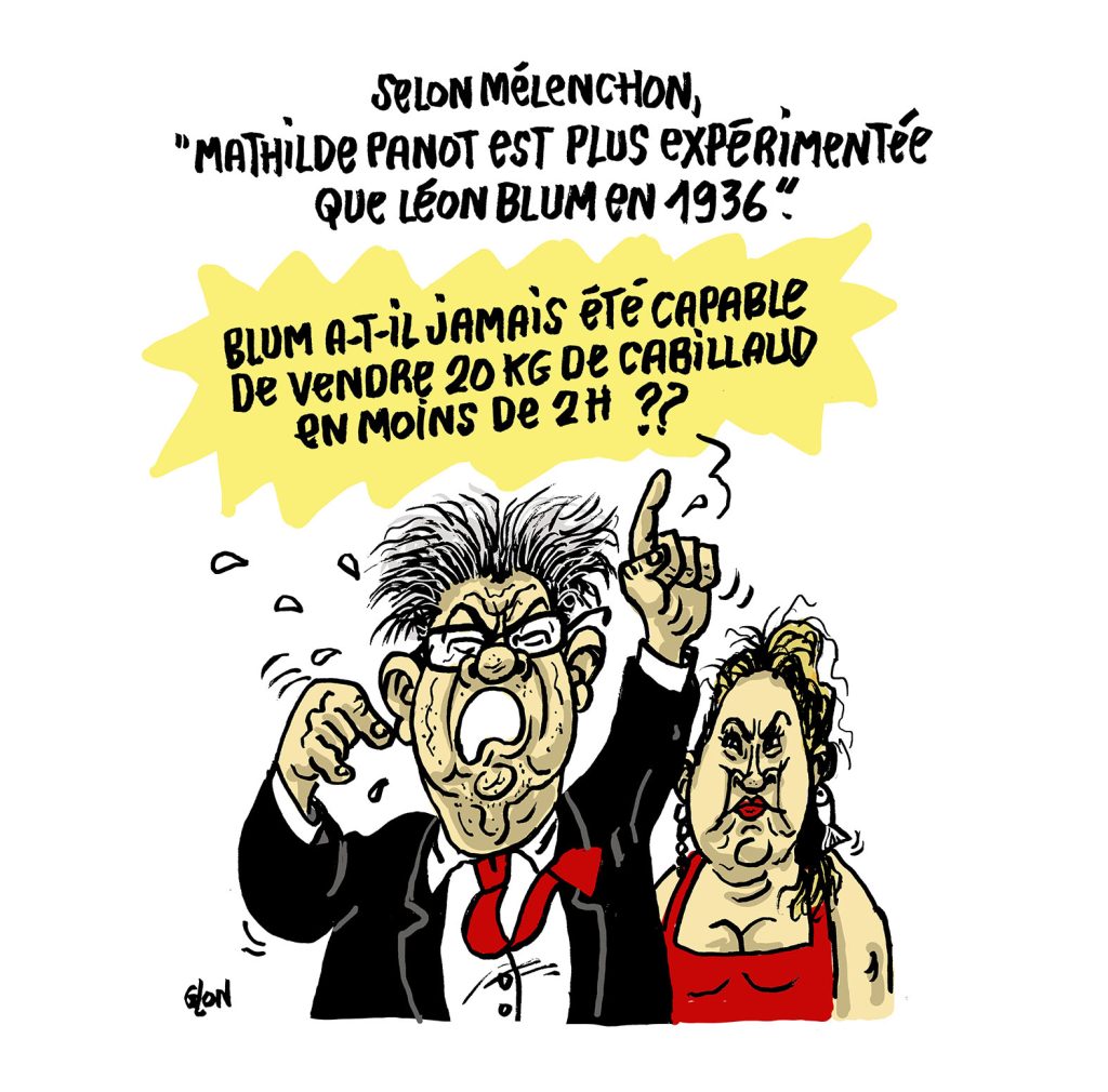 dessin presse humour élections législatives Jean-Luc Mélenchon image drôle Mathilde Panot expérience Léon Blum