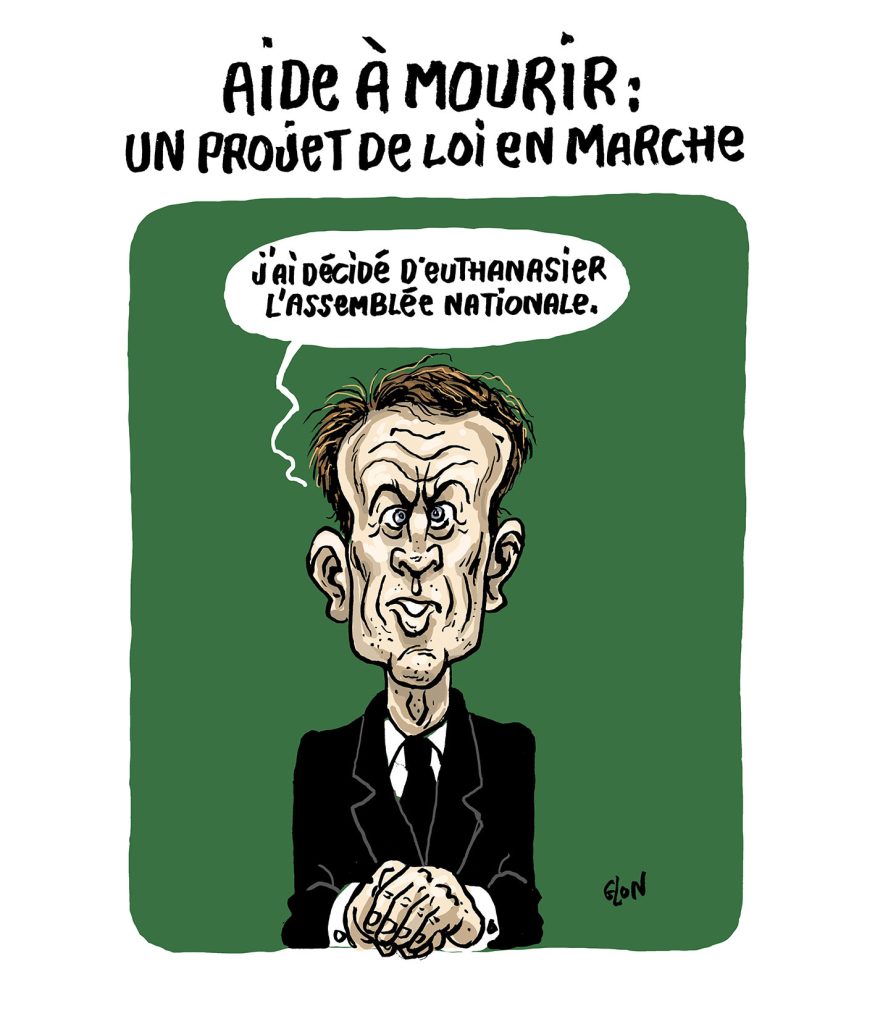 dessin presse humour Emmanuel Macron image drôle dissolution Assemblée Nationale