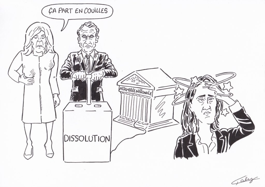 dessin presse humour Brigitte Macron image drôle dissolution Assemblée Nationale
