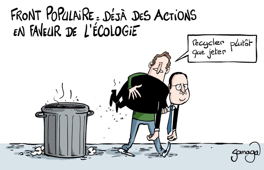 dessin presse humour recyclage François Hollande image drôle Nouveau Front Populaire