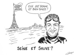 dessin presse humour paris 2024 Anne Hidalgo image drôle baignade Seine