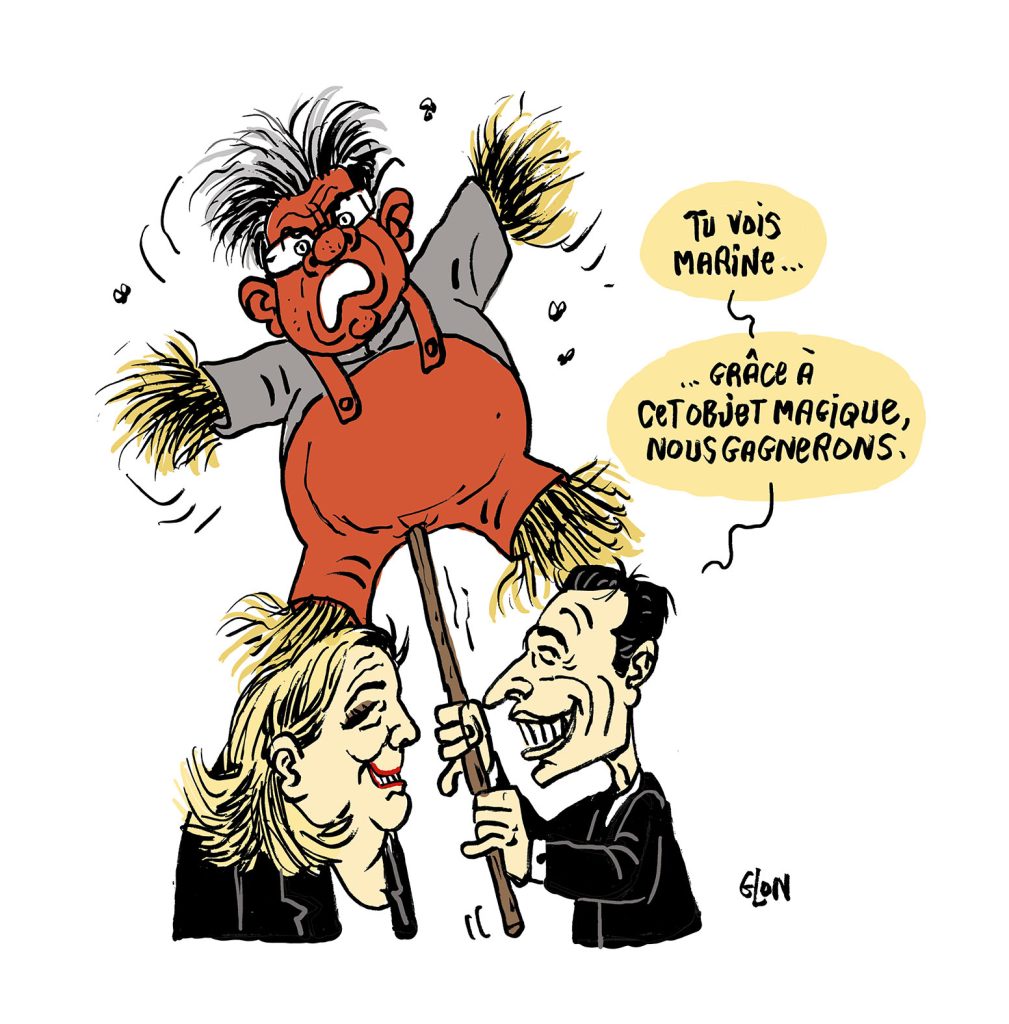 dessin presse humour élections législatives Jordan Bardella image drôle Marine Le Pen Jean-Luc Mélenchon