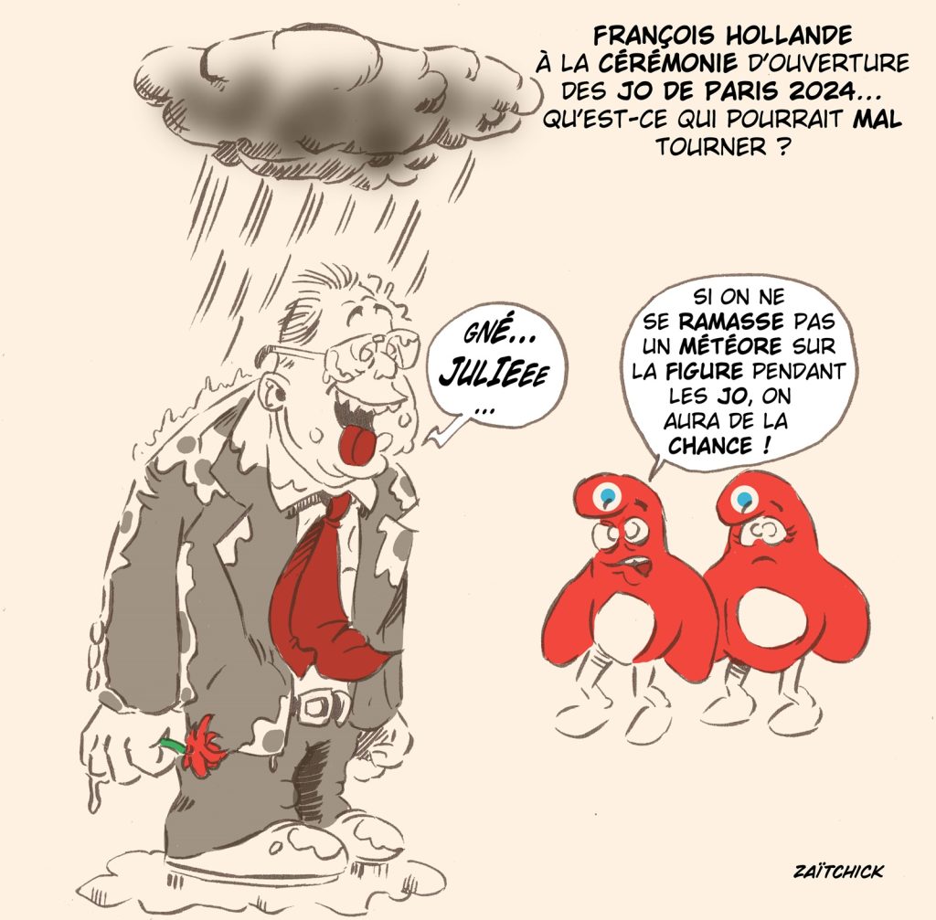 dessin presse humour François Hollande image drôle cérémonie d’ouverture des JO de Paris 2024