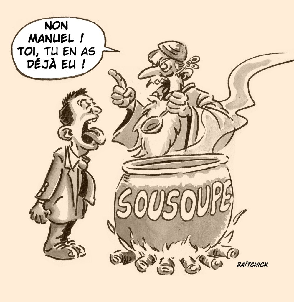 dessin presse humour Emmanuel Macron Manuel Valls image drôle gamelle gouvernementale