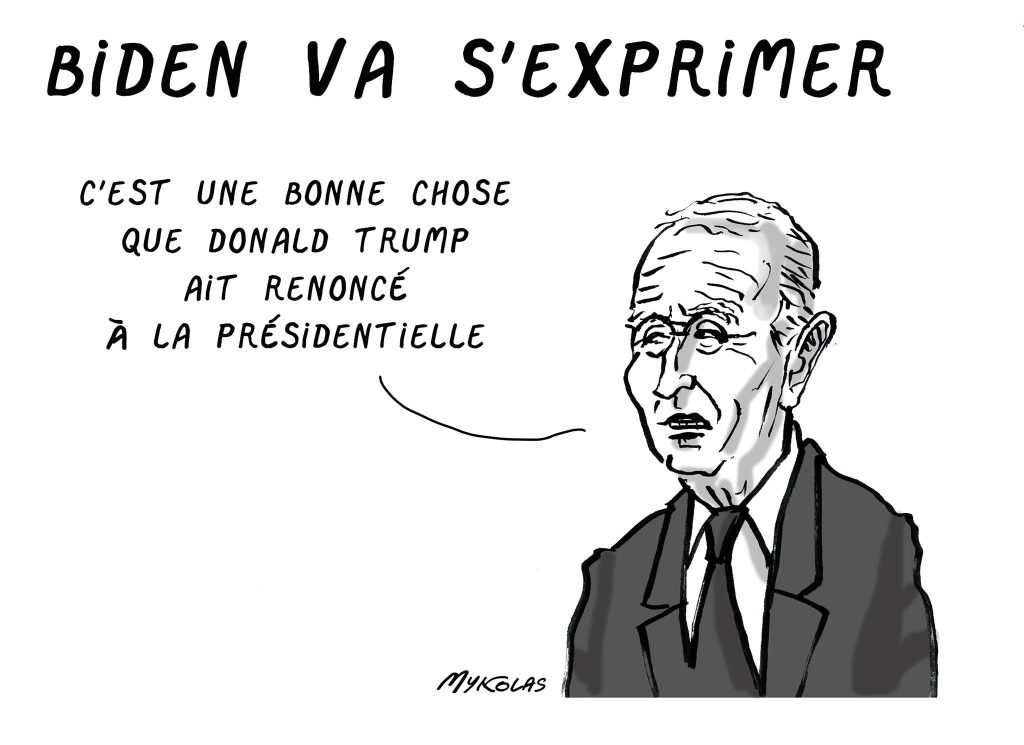 dessin presse humour retrait Joe Biden image drôle présidentielle américaine