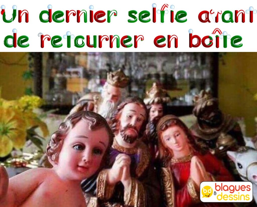 dessin humour crèche Noël image drôle selfie