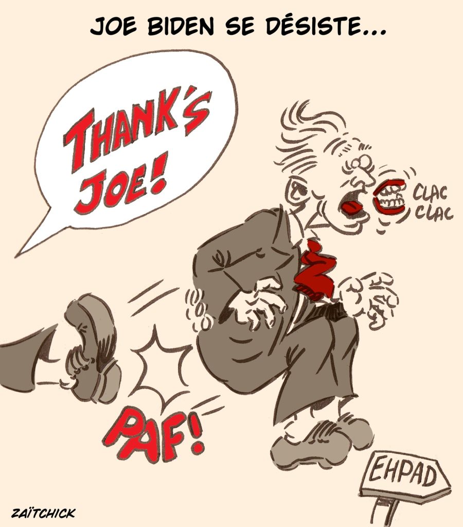 dessin presse humour retrait Joe Biden image drôle présidentielle américaine