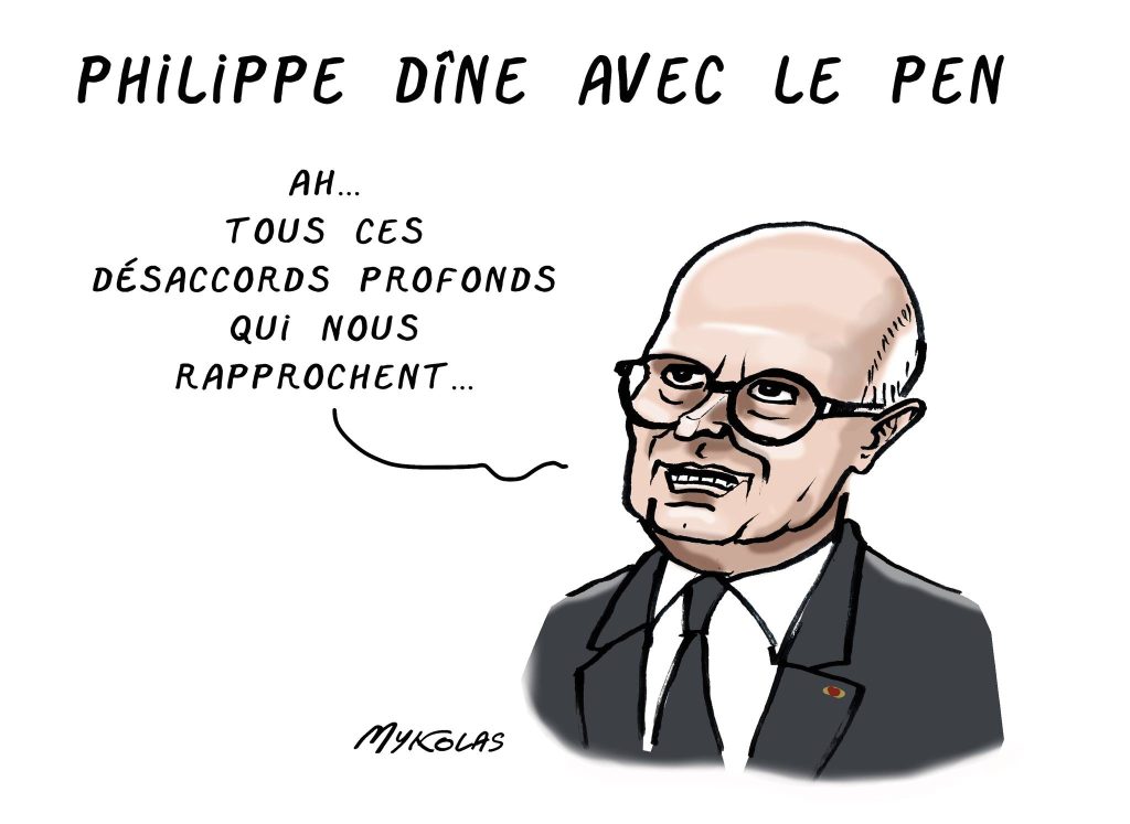 dessin presse humour dîner Édouard Philippe image drôle Marine Le Pen