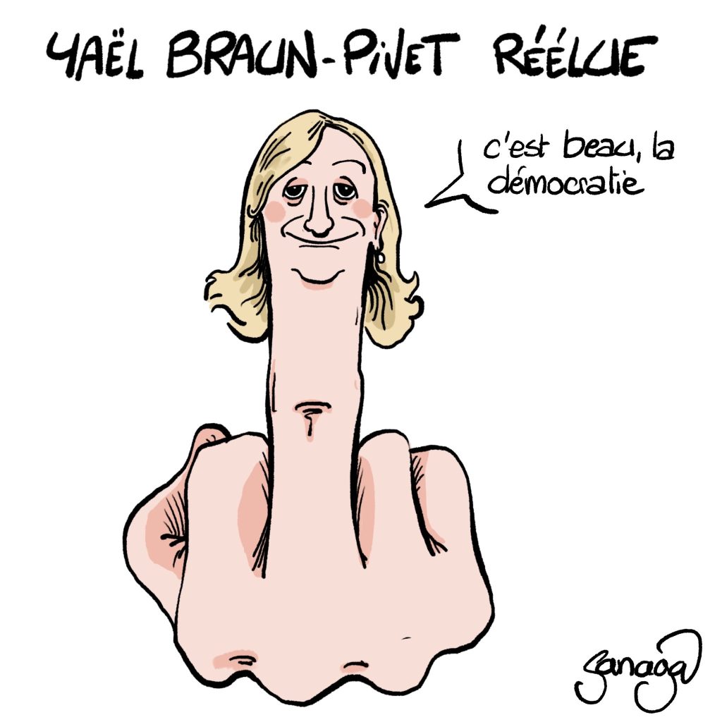 dessin presse humour Yaël Braun-Pivet image drôle présidence Assemblée Nationale